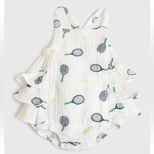 NWT Angel Dear Baby Girls' Tennis Ruffle Sunsuit, size 0-3mo.